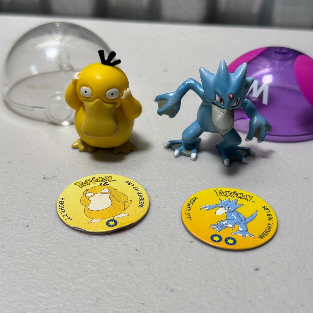 Tomy Nintendo Pokemon Psyduck Golduck PVC Figs Battle Disc Set Master Ball 1998